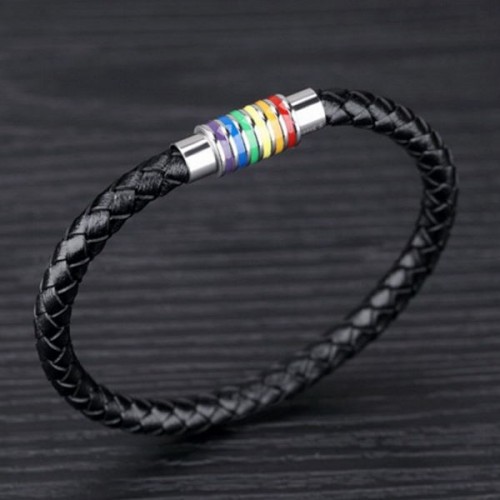 Pride Faux Leather Black Rainbow Roll Bracelet (1 PC)