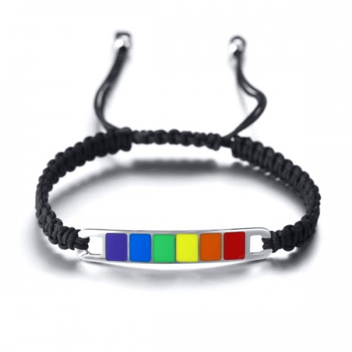 Pride Rainbow Tag Black Woven Bracelet (1 PC)