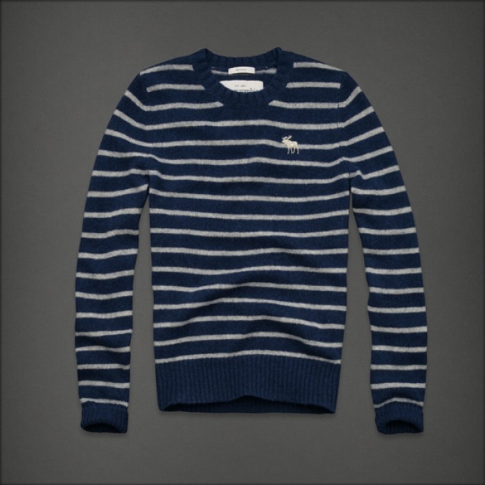 Abercrombie & Fitch Buttons A&F 92 Navy White Stripes Men Sweater