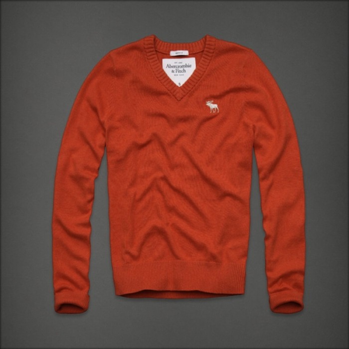 Abercrombie & Fitch V-Neck Orange White Moose Men Sweater