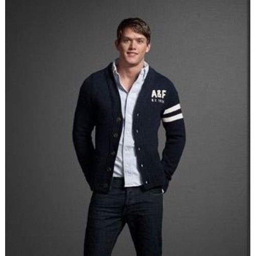 Abercrombie & Fitch Buttons Men Sweater Navy White Stripe