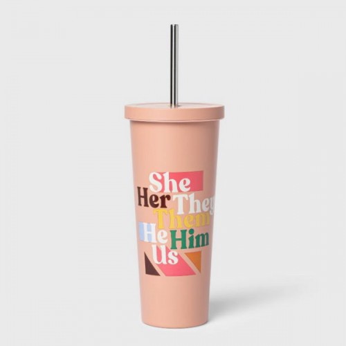Pride Tumbler With Straw She Her He Him Us