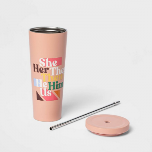 Pride Tumbler With Straw She Her He Him Us