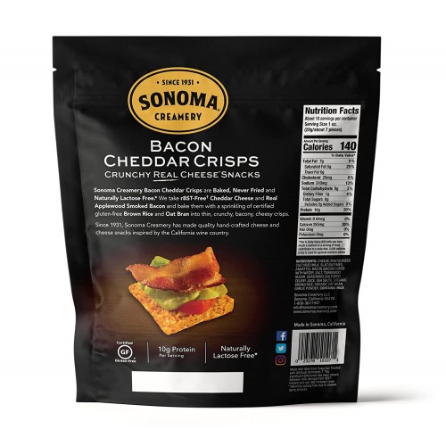 Sonoma Creamery Bacon Cheddar Cheese Crisps (Low Carb Keto Friendly Gluten Free)