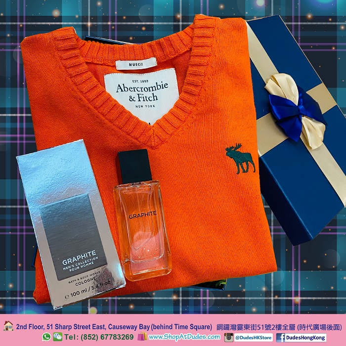 * Men Gift Set * Bath & Body Works Men Cologne & Abercrombie & Fitch Orange Pullover Men Sweater 