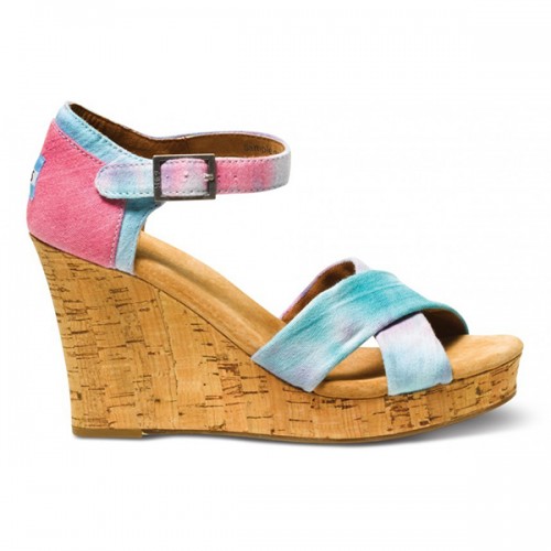 TOMS Pink & Blue Tie Dye Strappy Wedge